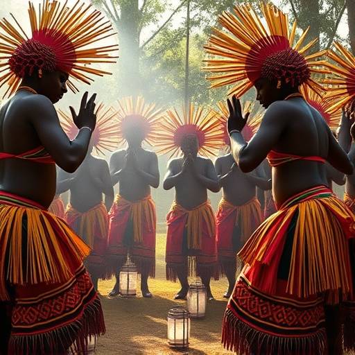 A group of Batwa people performing a traditional dance in southwestern Uganda, showcasing their cultural heritage